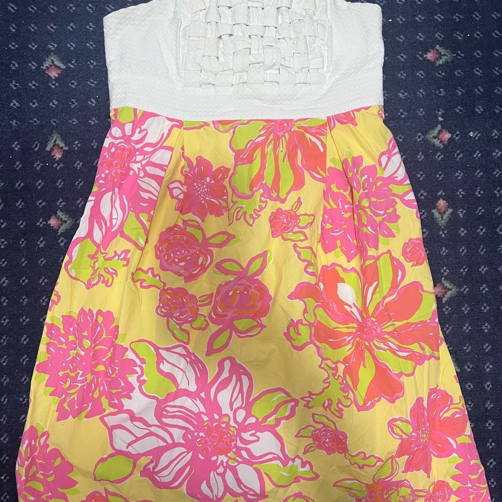 Lilly Pulitzer Dress Betsey Strapless Dress Starfruit Basketweave Womens 4 - Picture 1 of 4